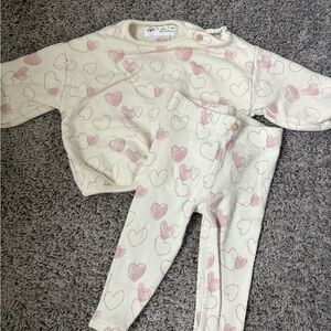 Zara Kids Cream and Pink Heart Pajama Set